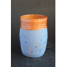Grande tasse grise et orangée céramique artisanale, décor lotus, présence à soi