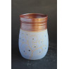 Grande tasse grise et orangée céramique artisanale, décor lotus, présence à soi