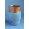 Grande tasse grise et orangée céramique artisanale, décor lotus, présence à soi