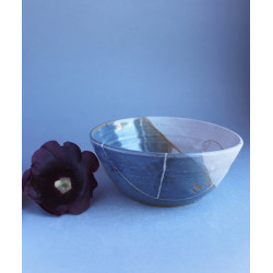 Bol réparé selon l'art traditionnel du Kintsugi, finition Argent, utilitaire