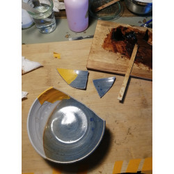 Bol réparé selon l'art traditionnel du Kintsugi, finition Argent, utilitaire